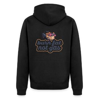 Burn fat instead of gas Cargo Cargobike - Unisex Premium Organic Zip Hoodie - black - Back - Nico (187cm)