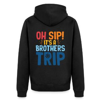 Geschwister Oh Sip Its A Brothers Trip - Unisex Premium Organic Zip Hoodie - black - Back - Nico (187cm)