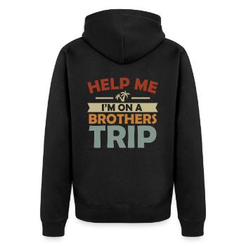 Geschwister Ich Bin Auf Einer Brüderreise - Unisex Premium Bio Zip Hoodie - Schwarz - Hinten - Nico (187cm)
