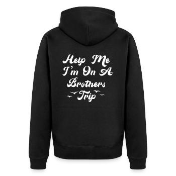 Geschwister Ich Bin Auf Einer Brüderreise - Unisex Premium Bio Zip Hoodie - Schwarz - Hinten - Nico (187cm)
