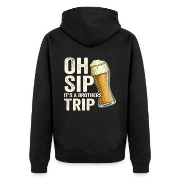 Geschwister Oh Sip Its A Brothers Trip - Unisex Premium Organic Zip Hoodie - black - Back - Nico (187cm)