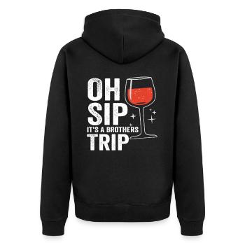 Geschwister Oh Sip Its A Brothers Trip - Unisex Premium Organic Zip Hoodie - black - Back - Nico (187cm)