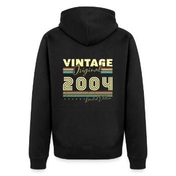 Jahrgang 2004 Retro 2004 Geburtstagsgeschenk - Unisex Premium Bio Zip Hoodie - Schwarz - Hinten - Nico (187cm)