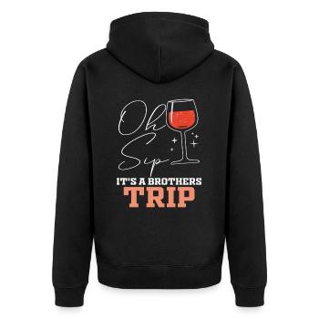 Geschwister Oh Sip Its A Brothers Trip - Unisex Premium Organic Zip Hoodie - black - Back - Nico (187cm)