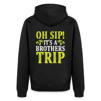 Geschwister Oh Sip Its A Brothers Trip - Unisex Premium Organic Zip Hoodie - black - Back - Nico (187cm)