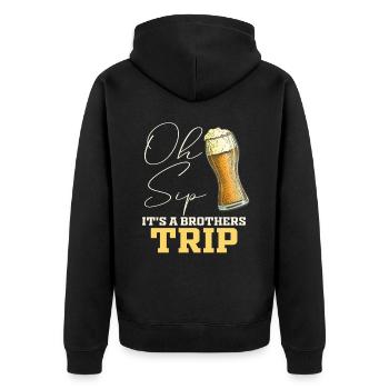 Geschwister Oh Sip Its A Brothers Trip - Unisex Premium Organic Zip Hoodie - black - Back - Nico (187cm)