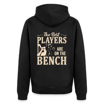 Die Besten Spieler Sitzen Auf Der Bank Harfe - Unisex Premium Bio Zip Hoodie - Schwarz - Hinten - Nico (187cm)