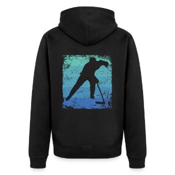 Eishockeyspieler Vintage Eishockey - Unisex Premium Bio Zip Hoodie - Schwarz - Hinten - Nico (187cm)