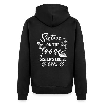 Sisters On The Loose Sisters Cruise 2025 - Unisex Premium Organic Zip Hoodie - black - Back - Nico (187cm)