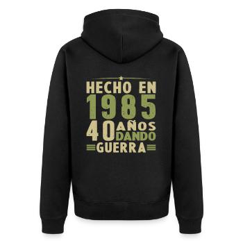 Hergestellt im Jahr 1985 Geburtstagsgeschenk - Unisex Premium Bio Zip Hoodie - Schwarz - Hinten - Nico (187cm)