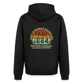 Vinatge Born 1984 Geburtstagsgeschenk - Unisex Premium Bio Zip Hoodie - Schwarz - Hinten - Nico (187cm)