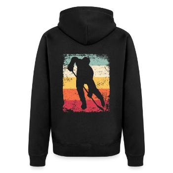 Eishockeyspieler Vintage Eishockey - Unisex Premium Bio Zip Hoodie - Schwarz - Hinten - Nico (187cm)