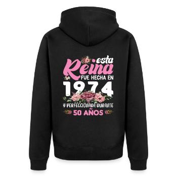 50 Jahre Geburtstagsgeschenk Frau aus dem Jahr 1974 - Unisex Premium Bio Zip Hoodie - Schwarz - Hinten - Nico (187cm)