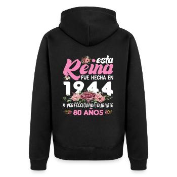 80 Jahre Geburtstagsgeschenk Frau aus dem Jahr 1944 - Unisex Premium Bio Zip Hoodie - Schwarz - Hinten - Nico (187cm)