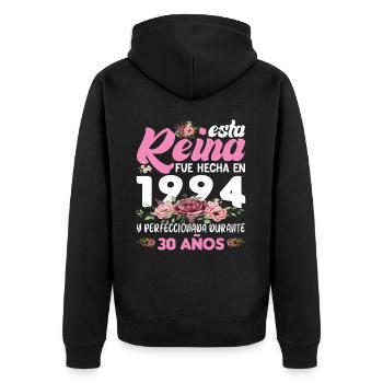 Geschenk zum 30. Geburtstag einer Frau aus dem Jahr 1994 - Unisex Premium Bio Zip Hoodie - Schwarz - Hinten - Nico (187cm)