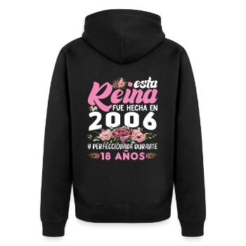 18 Jahre altes Geburtstagsgeschenk Frau Made in 2006 - Unisex Premium Bio Zip Hoodie - Schwarz - Hinten - Nico (187cm)