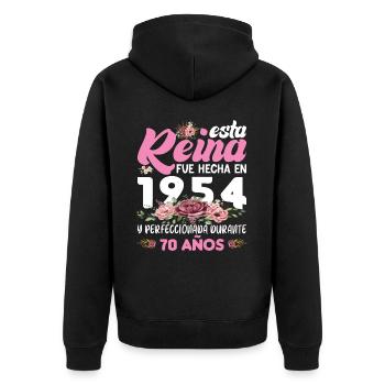 70 Jahre Geburtstagsgeschenk Frau aus dem Jahr 1954 - Unisex Premium Bio Zip Hoodie - Schwarz - Hinten - Nico (187cm)
