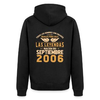 Die Legenden werden im September 2006 geboren - Unisex Premium Bio Zip Hoodie - Schwarz - Hinten - Nico (187cm)