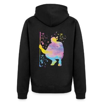 Golfer Colorsplash Kinder Miniaturgolf - Unisex Premium Bio Zip Hoodie - Schwarz - Hinten - Nico (187cm)