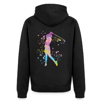 Golfer Colorsplash Kinder Miniaturgolf - Unisex Premium Bio Zip Hoodie - Schwarz - Hinten - Nico (187cm)