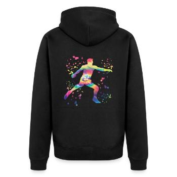 Diskuswerfer Colorsplash Diskuswurf - Unisex Premium Bio Zip Hoodie - Schwarz - Hinten - Nico (187cm)