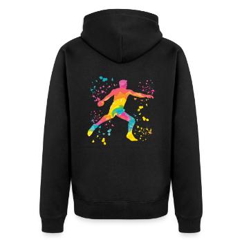 Diskuswerfer Colorsplash Diskuswurf - Unisex Premium Bio Zip Hoodie - Schwarz - Hinten - Nico (187cm)