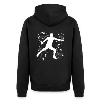 Diskuswerfer Colorsplash Diskuswurf - Unisex Premium Bio Zip Hoodie - Schwarz - Hinten - Nico (187cm)