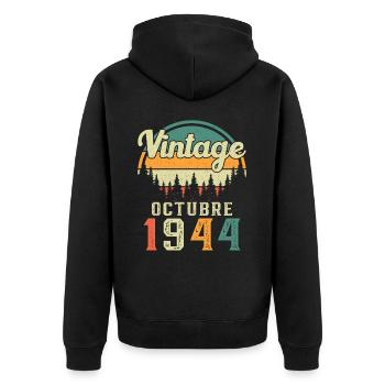 October 1944 Vinatge 1944 Birthday Gift - Unisex Premium Organic Zip Hoodie - black - Back - Nico (187cm)