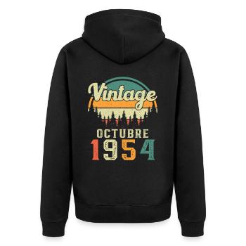 Oktober 1954 Vinatge 1954 Geburtstagsgeschenk - Unisex Premium Bio Zip Hoodie - Schwarz - Hinten - Nico (187cm)