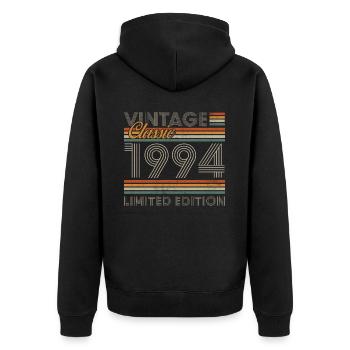 Vinatge 1994 Geburtstagsgeschenk - Unisex Premium Bio Zip Hoodie - Schwarz - Hinten - Nico (187cm)
