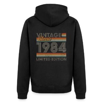 Vinatge 1984 Cadeau d’anniversaire - Veste à capuche bio Premium Unisexe - noir - Dos - Nico (187cm)