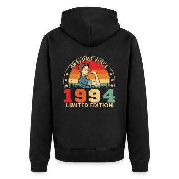 1994 Geburtstag Frau Limited Edition Vintage - Unisex Premium Bio Zip Hoodie - Schwarz - Hinten - Nico (187cm)