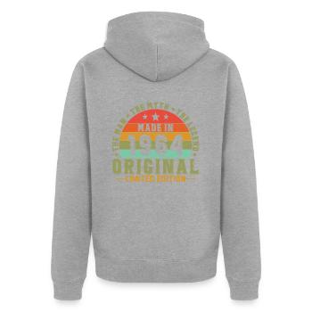 Vinatge 1964 Geburtstagsgeschenk - Unisex Premium Bio Zip Hoodie - Grau meliert - Hinten - Nico (187cm)
