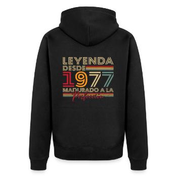 Legende seit 1977 Geburtstagsgeschenk - Unisex Premium Bio Zip Hoodie - Schwarz - Hinten - Nico (187cm)
