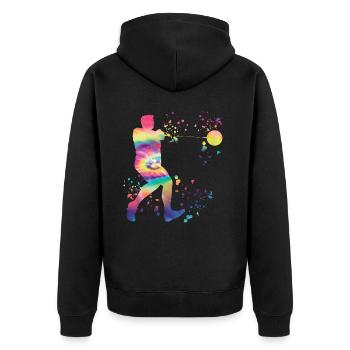 Hammerwerfer Colorsplash Hammerwerfen - Unisex Premium Bio Zip Hoodie - Schwarz - Hinten - Nico (187cm)