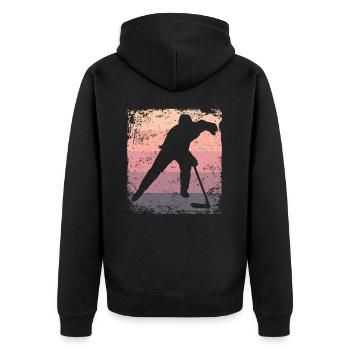 Eishockeyspieler Vintage Eishockey - Unisex Premium Bio Zip Hoodie - Schwarz - Hinten - Nico (187cm)