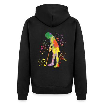 Golfer Colorsplash Kinder Miniaturgolf - Unisex Premium Bio Zip Hoodie - Schwarz - Hinten - Nico (187cm)