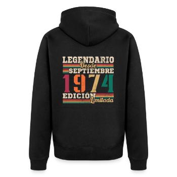 Legendary since 1974 September - Unisex Premium Organic Zip Hoodie - black - Back - Nico (187cm)