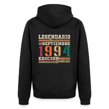 Legendary since 1994 September - Unisex Premium Organic Zip Hoodie - black - Back - Nico (187cm)