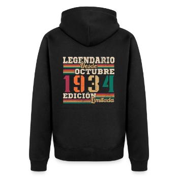 legendary since 1934 October - Unisex Premium Organic Zip Hoodie - black - Back - Nico (187cm)