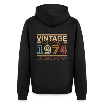 Oktober 1974 Vinatge 1974 Geburtstagsgeschenk - Unisex Premium Bio Zip Hoodie - Schwarz - Hinten - Nico (187cm)