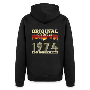 Oktober 1974 Vinatge 1974 Geburtstagsgeschenk - Unisex Premium Bio Zip Hoodie - Schwarz - Hinten - Nico (187cm)