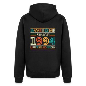 Impressive since 1994 - Unisex Premium Organic Zip Hoodie - black - Back - Nico (187cm)