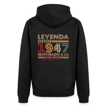 Legende seit 1947 Geburtstagsgeschenk - Unisex Premium Bio Zip Hoodie - Schwarz - Hinten - Nico (187cm)