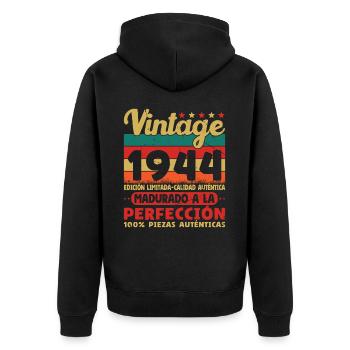 Vinatge 1944 Cadeau d’anniversaire - Veste à capuche bio Premium Unisexe - noir - Dos - Nico (187cm)