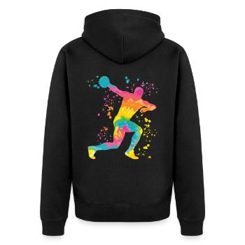 Diskuswerfer Colorsplash Diskuswurf - Unisex Premium Bio Zip Hoodie - Schwarz - Hinten - Nico (187cm)