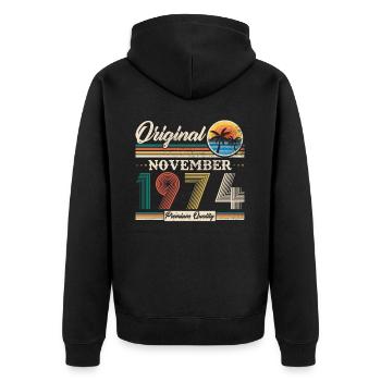 November 1974 Vintage Retro Geburtstagsgeschenk - Unisex Premium Bio Zip Hoodie - Schwarz - Hinten - Nico (187cm)