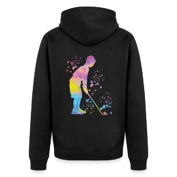 Golfer Colorsplash Kinder Miniaturgolf - Unisex Premium Bio Zip Hoodie - Schwarz - Hinten - Nico (187cm)