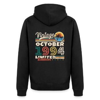 Oktober 1994 Vintage Geburtstagsgeschenk - Unisex Premium Bio Zip Hoodie - Schwarz - Hinten - Nico (187cm)