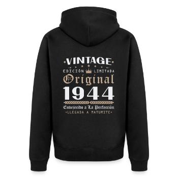 Vinatge 1944 Geburtstagsgeschenk - Unisex Premium Bio Zip Hoodie - Schwarz - Hinten - Nico (187cm)